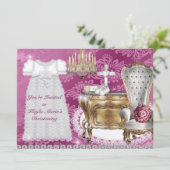 Vintages BAPTISM-Einladung PINK DAMASK-DESIGN Einladung (Stehend Vorderseite)