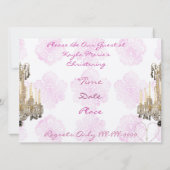 Vintages BAPTISM-Einladung PINK DAMASK-DESIGN Einladung (Rückseite)