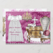 Vintages BAPTISM-Einladung PINK DAMASK-DESIGN Einladung (Vorne/Hinten)