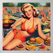 Vintages Barbecue Bikini Button-up Poster (Vorne)