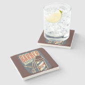 Vintages Barberloch Blau Steinuntersetzer (Seitenansicht)