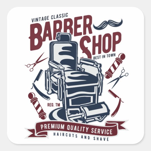Vintages Barbershop-Logo Quadratischer Aufkleber (Vorderseite)