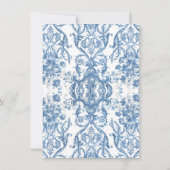 Vintages Barock Blau Weiße Blütensilber Details Einladung (Rückseite)