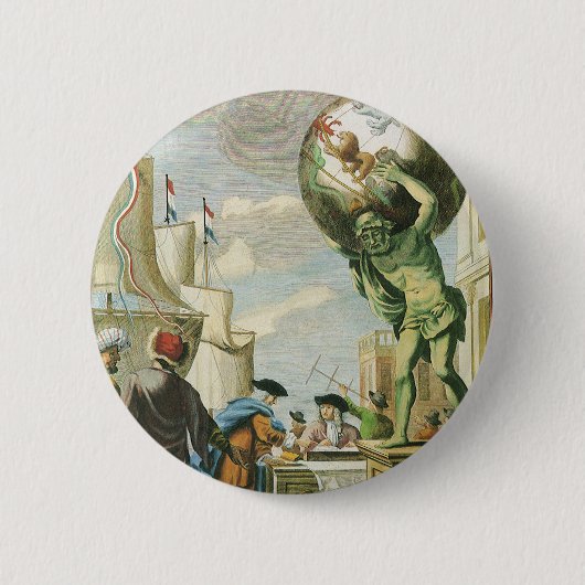 Vintages Barockzeitalter Atlas Frontispiece Weltgl Button (Vorderseite)