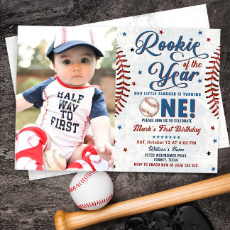 Vintages Baseball 1. Geburtstag Foto Einladung