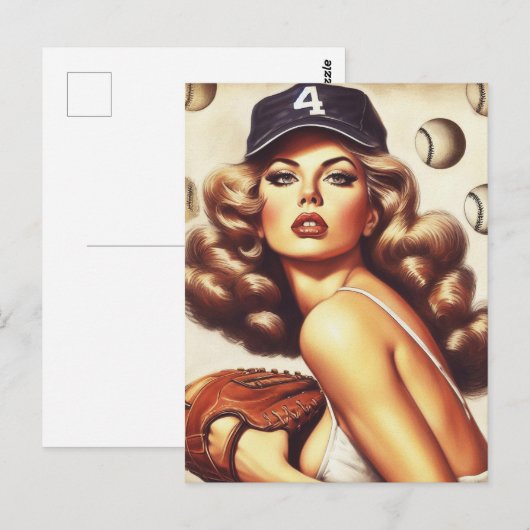 Vintages Baseball-Button Postkarte (Vorne/Hinten)