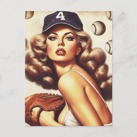 Vintages Baseball-Button Postkarte (Vorderseite)