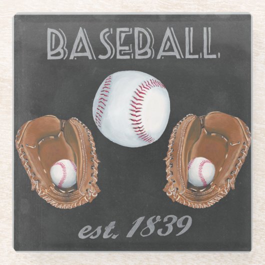 Vintages Baseball-Chalkboard-Design Glasuntersetzer (Vorderseite)