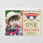 Vintages Baseball Erstes Geburtstagsparty-Foto Einladung (Vorderseite)