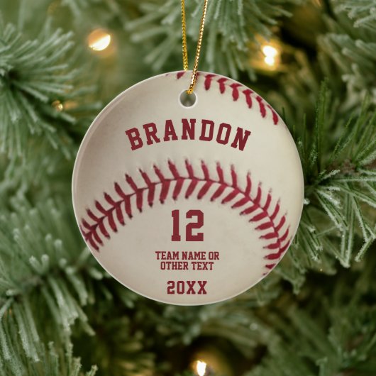 Vintages Baseball-Stitching-Foto Personalisiert Keramik Ornament (Baum)