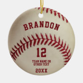 Vintages Baseball-Stitching-Foto Personalisiert Keramik Ornament (Vorne)