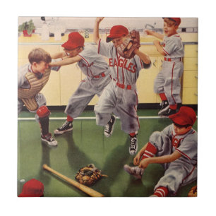 Vintages Baseballsportteam, Boys Roughhousing Fliese