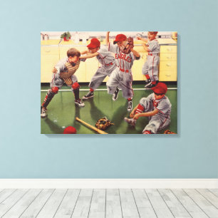 Vintages Baseballsportteam, Boys Roughhousing Leinwanddruck