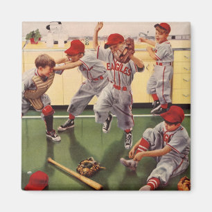 Vintages Baseballsportteam, Boys Roughhousing Magnet