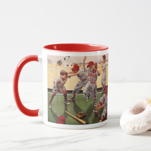 Vintages Baseballsportteam, Boys Roughhousing Tasse (Mit Donut)