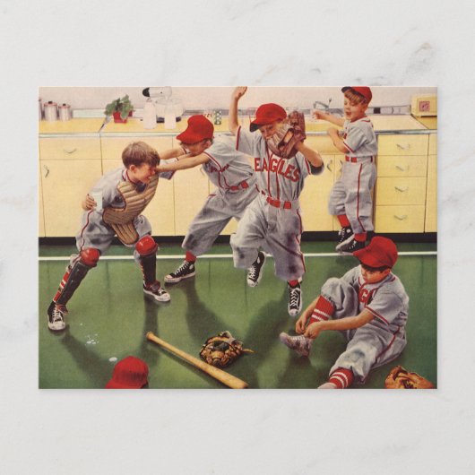 Vintages Baseballteam, Boys Roughhousing Postkarte (Vorderseite)