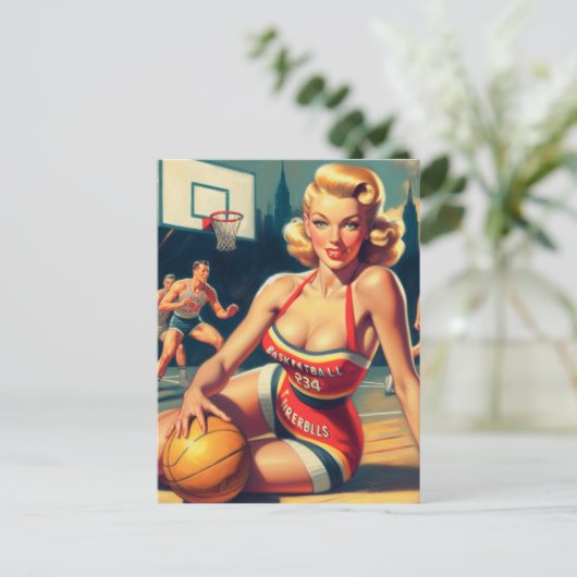 Vintages Basketballmädchen Postkarte (Stehend Vorderseite)