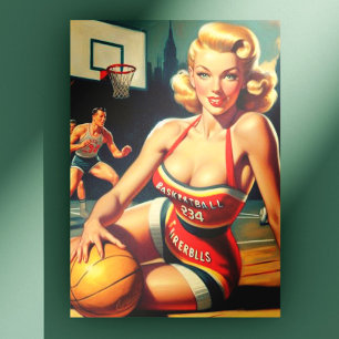 Vintages Basketballmädchen Postkarte