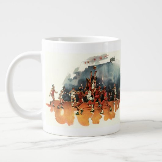 Vintages Basketballspiel, Basketballspieler Jumbo-Tasse (Links)