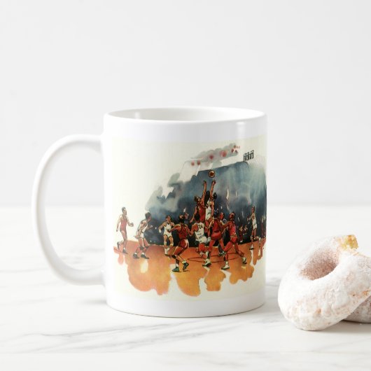 Vintages Basketballspiel, Basketballspieler Kaffeetasse (Mit Donut)