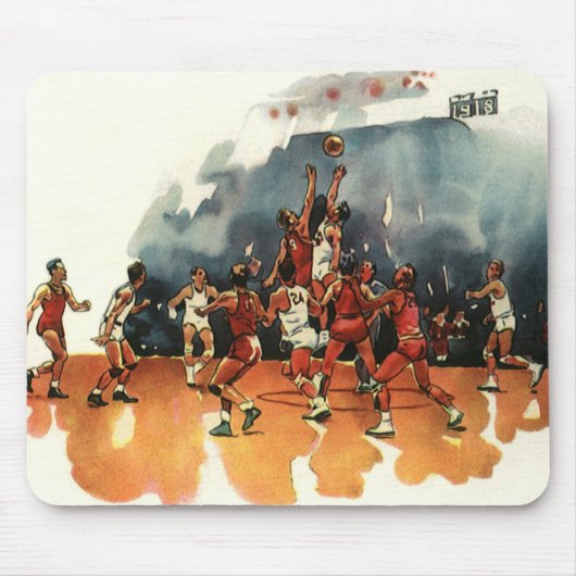 Vintages Basketballspiel, Basketballspieler Mousepad (Vorne)