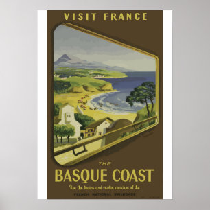 Vintages baskisches Küsten-Frankreich-Reise-Plakat Poster