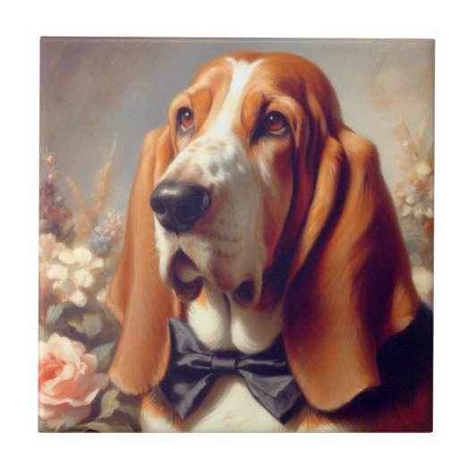 Vintages Basset-Hound-Gemälde Fliese (Vorderseite)