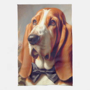 Vintages Basset-Hound-Gemälde Geschirrtuch