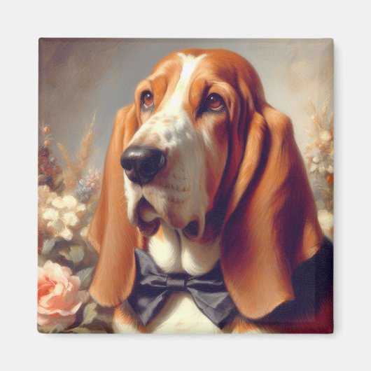 Vintages Basset-Hound-Gemälde Magnet (Vorne)
