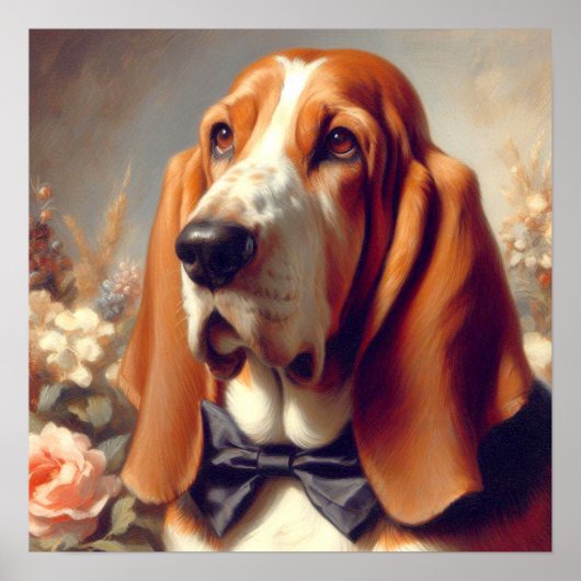 Vintages Basset-Hound-Gemälde Poster (Vorne)