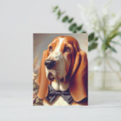 Vintages Basset-Hound-Gemälde Postkarte (Stehend Vorderseite)