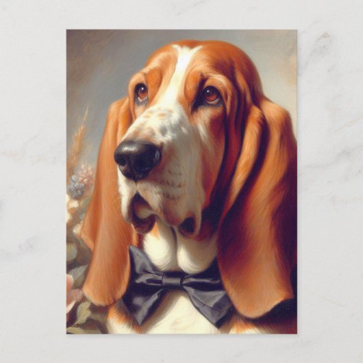 Vintages Basset-Hound-Gemälde Postkarte (Vorderseite)
