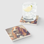 Vintages Basset-Hound-Gemälde Steinuntersetzer (Seitenansicht)