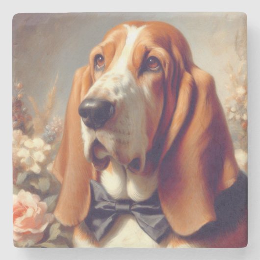 Vintages Basset-Hound-Gemälde Steinuntersetzer (Vorderseite)