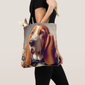 Vintages Basset-Hound-Gemälde Tasche (Von Nahem)