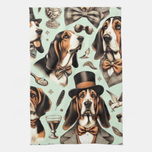 Vintages Basset Hound nahtlos Geschirrtuch