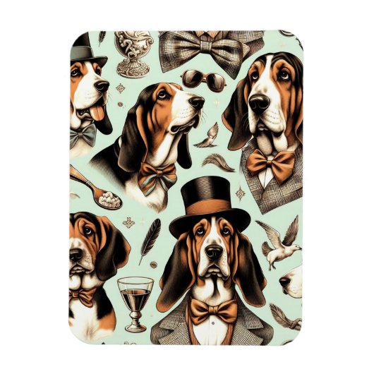 Vintages Basset Hound nahtlos Magnet (Vertikal)
