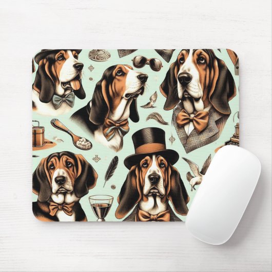 Vintages Basset Hound nahtlos Mousepad (Mit Mouse)