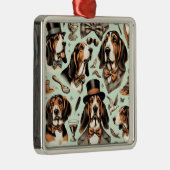 Vintages Basset Hound nahtlos Ornament Aus Metall (Rechts)