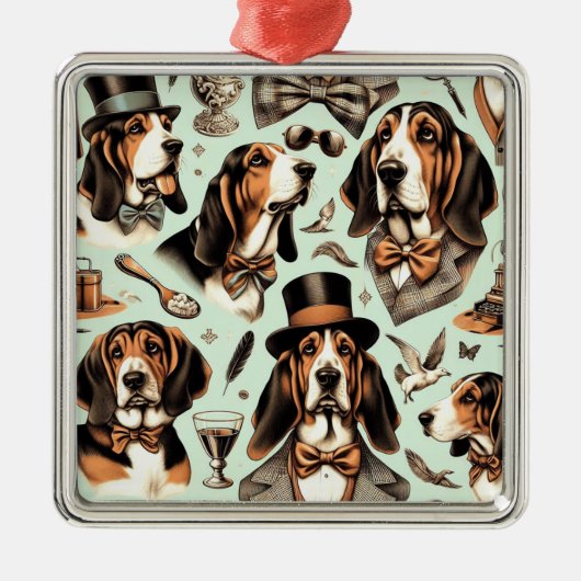Vintages Basset Hound nahtlos Ornament Aus Metall (Vorne)