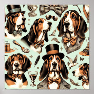 Vintages Basset Hound nahtlos Poster