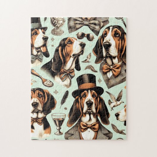 Vintages Basset Hound nahtlos Puzzle (Vertikal)