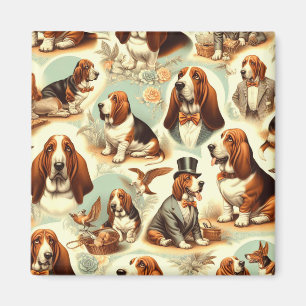 Vintages Basset Hound Nahtlose Illustration Magnet