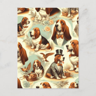Vintages Basset Hound Nahtlose Illustration Postkarte
