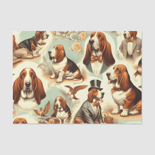 Vintages Basset Hound Nahtlose Illustration Seidenpapier (Vorderseite)