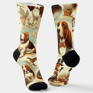 Vintages Basset Hound Nahtlose Illustration Socken