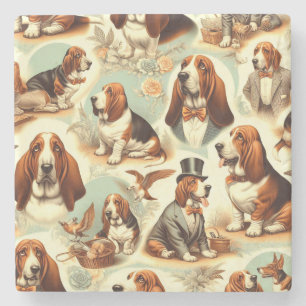 Vintages Basset Hound Nahtlose Illustration Steinuntersetzer