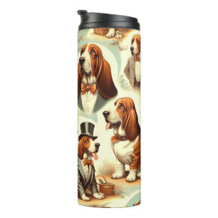 Vintages Basset Hound Nahtlose Illustration Thermosbecher