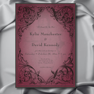 Vintages Bat-to-Death-Burgund-Hochzeit Einladung