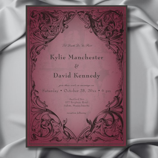 Vintages Bat-to-Death-Burgund-Hochzeit Einladung